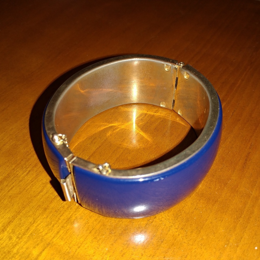 Blue Enamel Gold Tone Hinged Bracelet